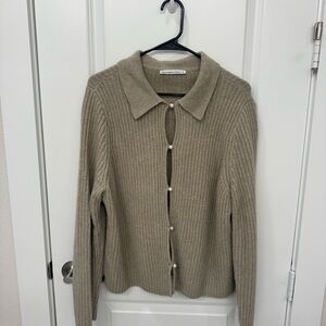 Abercrombie & Fitch Taupe Cardigan with Pearl Accents